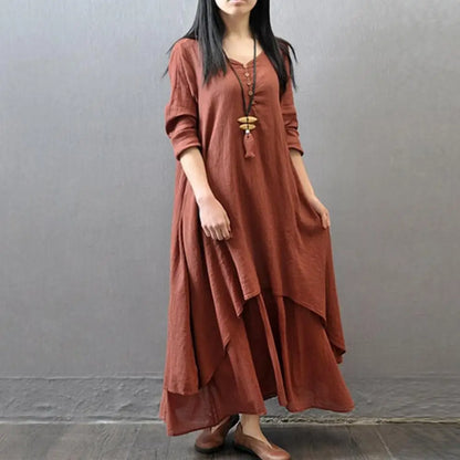 Spring Summer Women Long Cotton Linen Dress