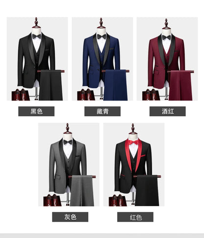 Men Skinny 3 Pieces Set Formal Slim Fit Tuxedo Prom Suit / Male Groom Wedding Blazers High Quality Dress Jacket Coat Pants Vest