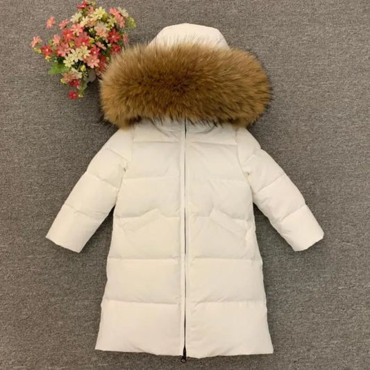 Children Girl boy Winter real fur thickened down jackets 90 down Long Coat jacket overcoat baby kids clothing -30 outwear ws1245