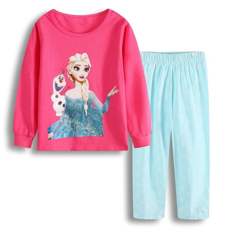 Free Shipping Girls Pajamas Kids Princess Anna Elsa Sleepwear Children Cartoon Clothing Set Baby Rapunzel Pijamas Cotton Pyjama