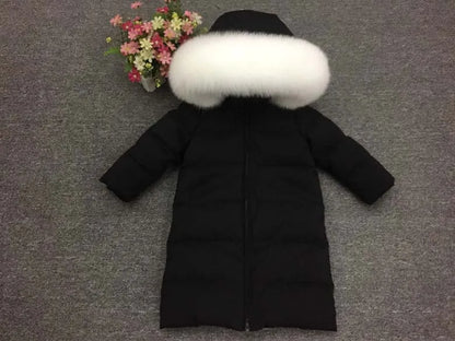 Children Girl boy Winter real fur thickened down jackets 90 down Long Coat jacket overcoat baby kids clothing -30 outwear ws1245