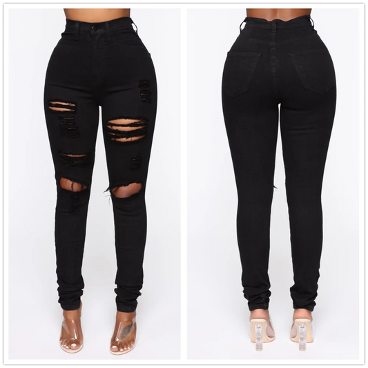 2025 New Black Ripped Jeans For Women Fashion High Waist Denim Pencil Pants Stretch Slim Skinny Trousers XS-XL Global Drop Ship