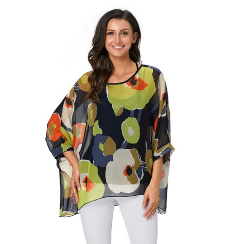 BHflutter 4XL 5XL 6XL Plus Size Blouse Shirt Women New Striped Print Summer Tops Tees Batwing Sleeve Casual Chiffon Blouses 2025