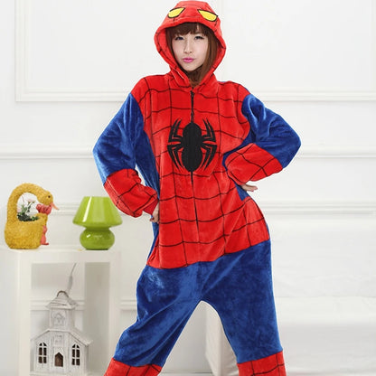 Winter Flannel Family Father Kids Female Red Spider Animal Pijamas Girl Boy Pajamas Woman Hooded Home Clothing Kigurimi