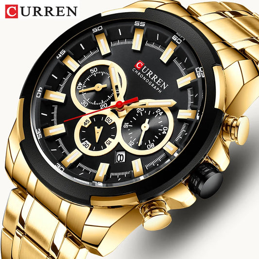 CURREN Men’s Watches Top Brand Big Sport Watch Luxury Men Military Steel Quartz Wrist Watches Chronograph Gold Design Male Clock