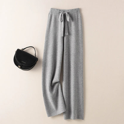 BELIARST Cashmere pants ladies high waist wide leg pants casual knitted trousers winter 100% pure wool loose women's pants