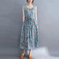 Women Summer Sleeveless Casual Dress New Arrival 2021 Vintage Style Floral Print Loose Cotton Linen Female Long Dresses B592