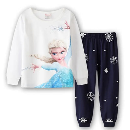 Free Shipping Girls Pajamas Kids Princess Anna Elsa Sleepwear Children Cartoon Clothing Set Baby Rapunzel Pijamas Cotton Pyjama