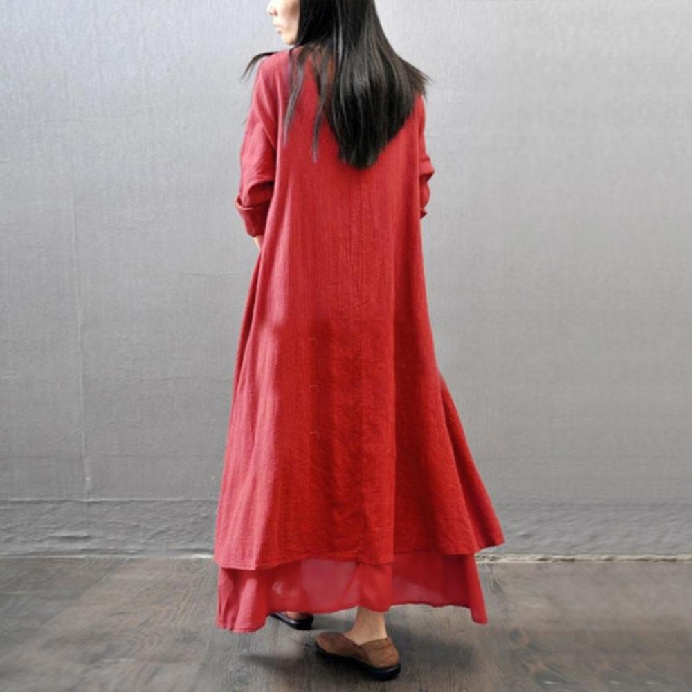 Spring Summer Women Long Cotton Linen Dress