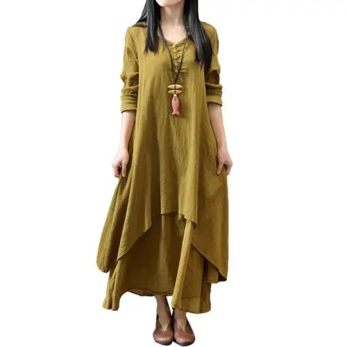 Spring Summer Women Long Cotton Linen Dress