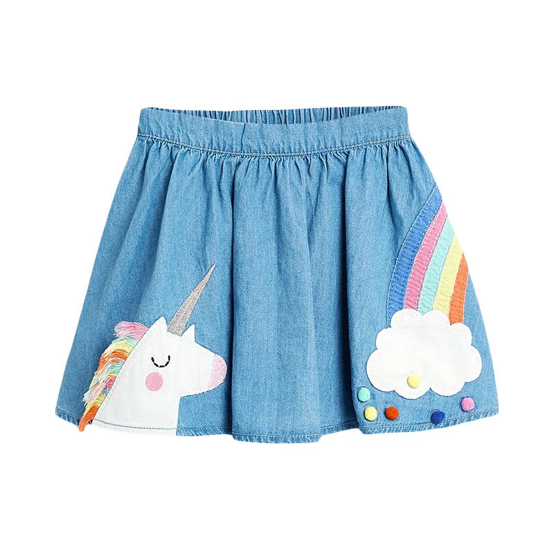 Little maven Baby Girls Summer Dress Unicorn Denim Skirt Lovely Casual Clothes Cotton for Toddler Infant Kids 2 to 7 year