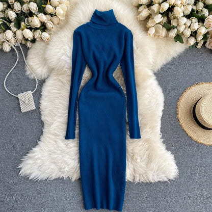 Dresses for Women Sexy Turtleneck Knitted Bodycon Dress Women Autumn Winter Long Sleeve Sweater Dress