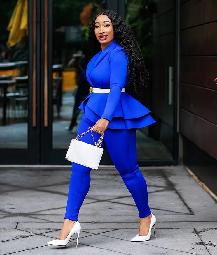 New Women Winter Women's Set Tracksuit Full Sleeve Ruffles Blazers Pencil Pants Suit Two Piece Set Office Lady Outfits Uniform