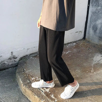 Pleated Straight Pants Men Oversized Casual Pants Men Japanese Streetwear Loose Ice Silk Pants Mens Wide Leg Trousers S-2XL