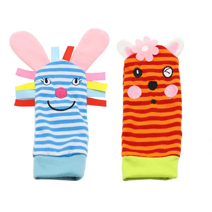 Baby Rattles Socks Toys 0 12 Months Newborn Infant Cartoon Plush Socks Wrist Strap Foot Finder and Wrist Rattles Toys for Babies