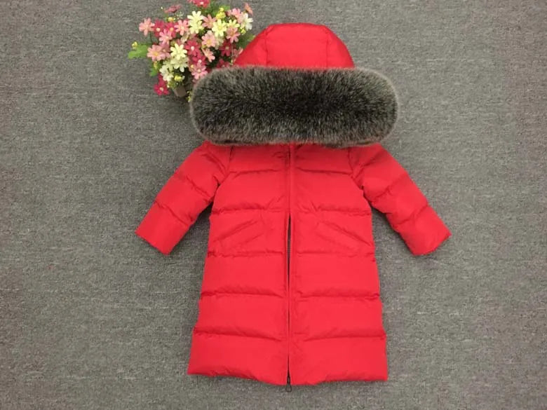 Children Girl boy Winter real fur thickened down jackets 90 down Long Coat jacket overcoat baby kids clothing -30 outwear ws1245