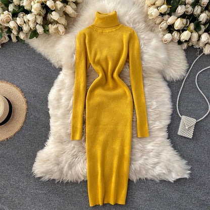 Dresses for Women Sexy Turtleneck Knitted Bodycon Dress Women Autumn Winter Long Sleeve Sweater Dress