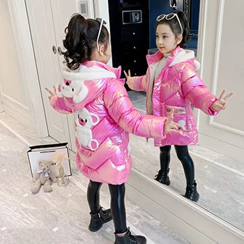 3 4 5 6 7 8 9 10 Years Winter Girls Down Jacket Keep Warm Cartoon Fashion Long Hooded Little Princess Coat Children's Clothing