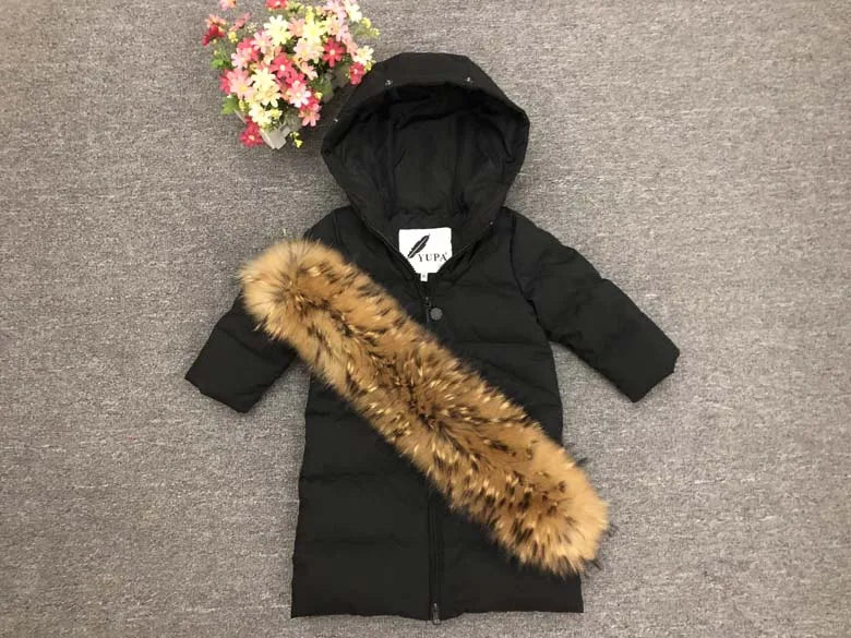 Children Girl boy Winter real fur thickened down jackets 90 down Long Coat jacket overcoat baby kids clothing -30 outwear ws1245