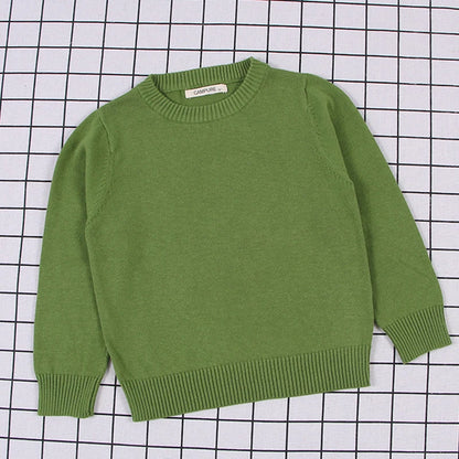 New Spring Kids Pullovers Tops Baby Boys Girls Pure Color Sweaters Autumn Kids Sweaters Knitted Bottoming Boys Sweaters