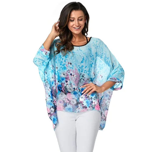 BHflutter 4XL 5XL 6XL Plus Size Blouse Shirt Women New Striped Print Summer Tops Tees Batwing Sleeve Casual Chiffon Blouses 2025