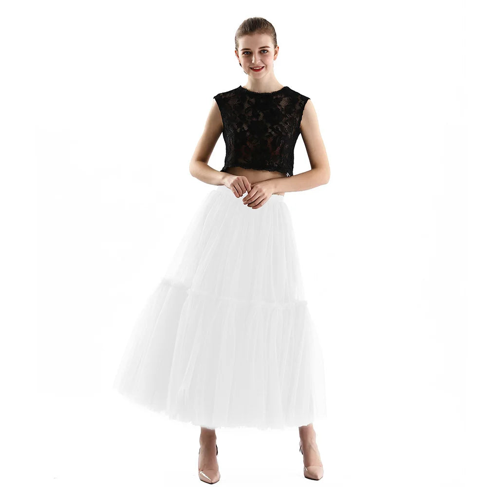 Maxi Long Tulle Skirts for Women Black Gothic Pleated Skirt Casual Party Fairycore Summer Winter Jupe Longue Falda Mujer