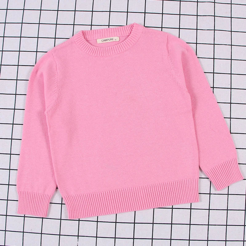 New Spring Kids Pullovers Tops Baby Boys Girls Pure Color Sweaters Autumn Kids Sweaters Knitted Bottoming Boys Sweaters