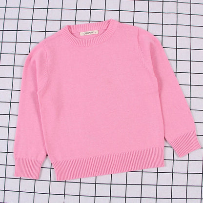 New Spring Kids Pullovers Tops Baby Boys Girls Pure Color Sweaters Autumn Kids Sweaters Knitted Bottoming Boys Sweaters