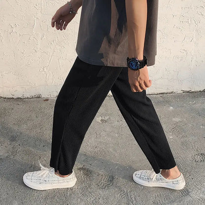 Pleated Straight Pants Men Oversized Casual Pants Men Japanese Streetwear Loose Ice Silk Pants Mens Wide Leg Trousers S-2XL