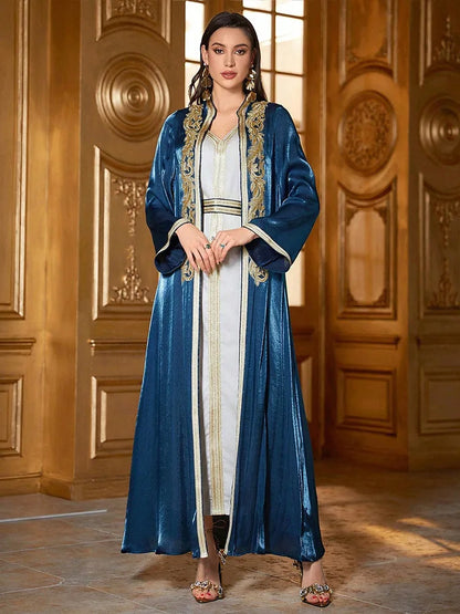 Middle East Autumn Winter Embroidery Abayas Muslim Women 2 Piece Dress Set Marocain Femme Caftan Kimono Jalabiya Kaftan Dubai