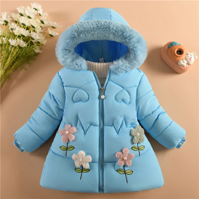 Children's winter clothing girls with wool thickened cute coat little girl foreign style wearing cotton-padded jacket