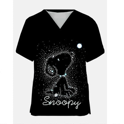 Medical Blouse Clinic Hospital Workwear Healthcare Nurse Snoopy print Uniform Carer Working Short Sleeve Tops Women T-shirt Nurs