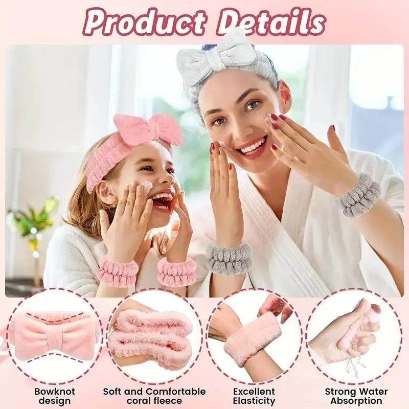 3pcs Microfiber Headbands and Wristbands Set Bath, Makeup and Fitness Soft and Absorbent Hairbands and Wrist Towels