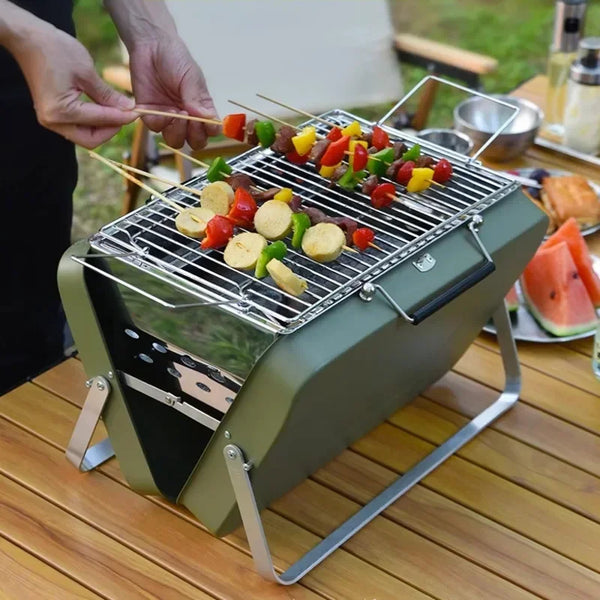 Compact Stainless Steel Outdoor Camping Grill Portable Folding Picnic BBQ Small Handheld Charcoal Grill for Home Use