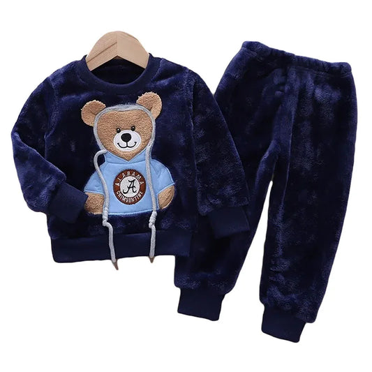 Baby Boy Winter Sets Plush Hooded Jacket 2pcs Children's Casual Outfit Suits Kids Arctic Velvet Tracksuit Toddler Girl Clothing