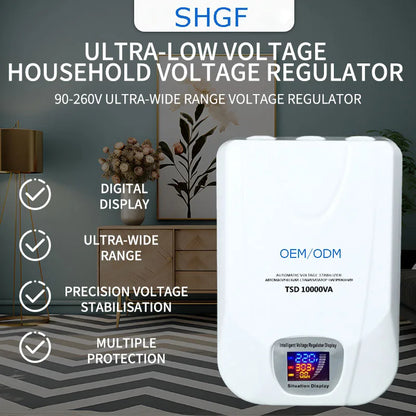 SHGF Input 90-270V 10kva Servo Wall Mounted Installation 220V 110v Voltage Stabilizer Household Appliance Protection