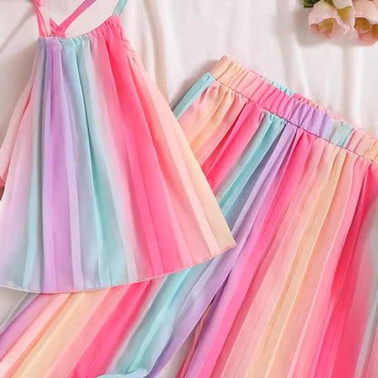 Summer Girl Clothes Set Baby Girl Shirt Chiffon and Pants Rainbow Suits Toddler Girls Clothing Children Kids Outfit Boutique