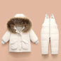 -30 Degree Down Jacket Jumpsuit Winter Overall for Children Clothes Set Baby Boy Parka Real Fur Girl Toddler Thick Warm Snowsuit