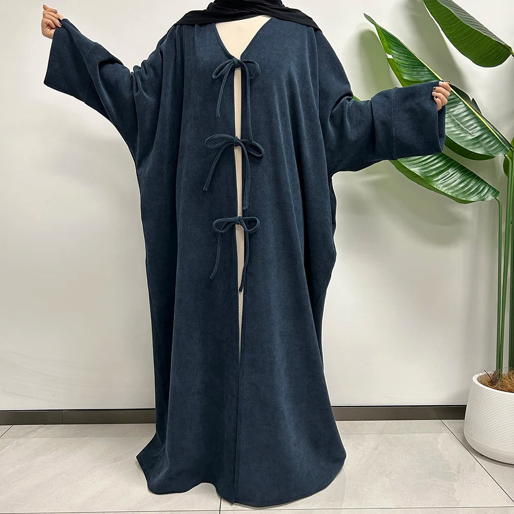 Modest Winter Coats Butterfly Kimono Thick Warm with Pockets Islam Muslim Women New Maxi Long Dress Cardigan Dubai Open Abaya