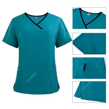 Medical Uniform Trendy Women's Scrub Set Stretch Soft Y-Neck Top Pants Hospital  Pet Clinic Doctor Costume Contrasting Colors