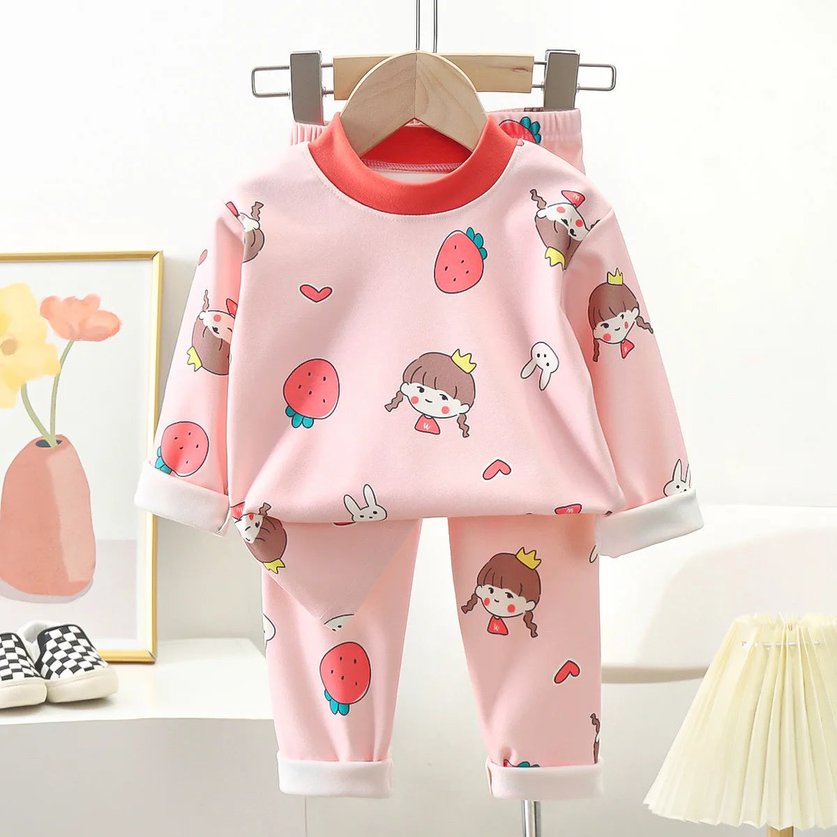 New Kids Autumn Warm Pajamas Boys Girls Cute Cartoon Bear Long Sleeve T-Shirt Top + Pants Baby Sleepwear Underwear Clothing Sets