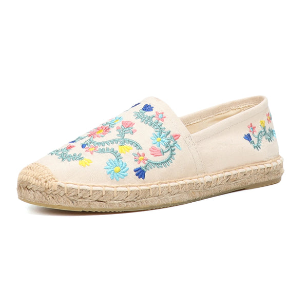 Women's Espadrilles Shoes Slip-on Flats with Non-Slip Rubber Sole Comfortable Embroidered Cloth Shoes