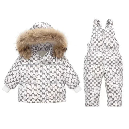 Children Down Jacket Clothing Sets -30 Degrees Winter Girl Duck Down Jacket + Overalls Kids Warm Suit Toddler Boys Coat Jumpsuit