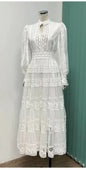 Spring/summer new crocheted hollow water-soluble lace shirt dress with high waist and big swing fashion A-line dress