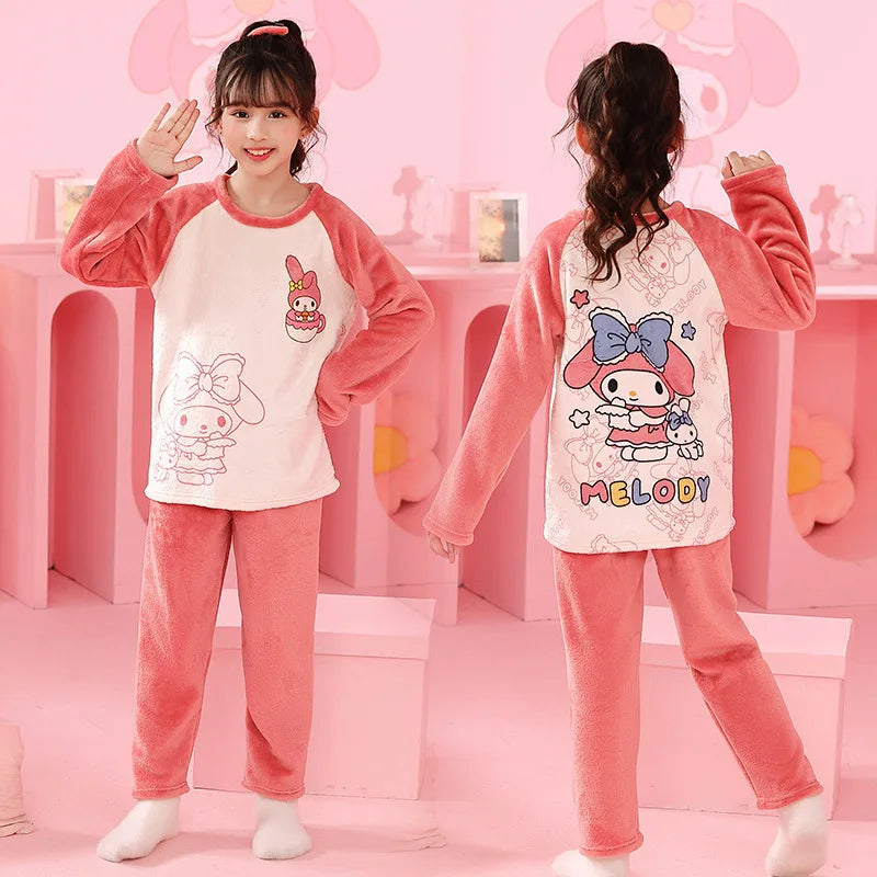 Miniso Children Pajama girl Sets Kawaii Anime Flannel Winter Kids Sleepwear Cute Autumn Pijamas Homewear Girl Warm Loungewear