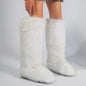 Women New Faux Fox Fur Long Boots Knee High Light Colour Fur Snow Boots Ladies Platform Push Shoes Drop Shipping Winter Shoes