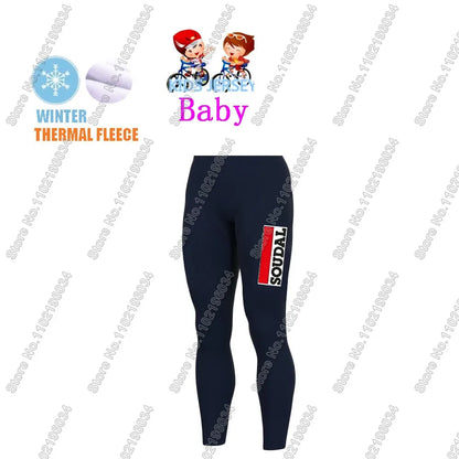 Kids Soudal Quick Step 2025 Cycling Jersey Winter Set World Champion Boys Girl Cycling Clothing Bike Thermal Jacket Suit Maillot