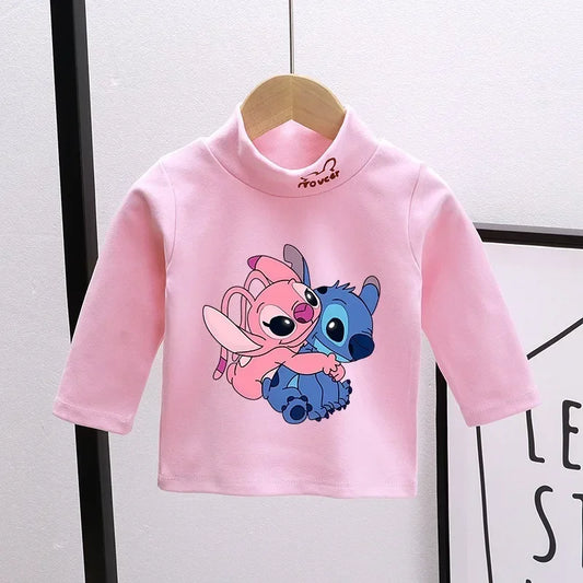 Lilo & Stitch Blouse Angle Undershirt Cute Cartoon Printing High Neck Blouses Boys Girls Birthday Gifts Self-heating Winter Warm