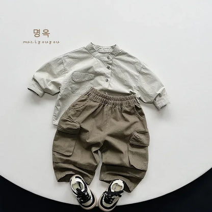 2025 Spring Autumn New Style Baby Boys Shirts Japan Style Soft Solid Simple Cotton Comfortable Fashion Kids Boy Blouse