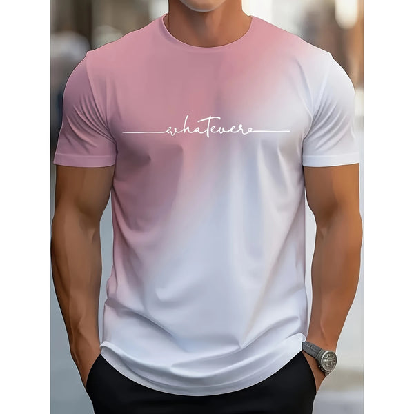 2025 Summer Fashion Men's Clothing Trendy Design Gradient Color Letter Print T-Shirt Top Breathable Soft Short Sleeve Menswear